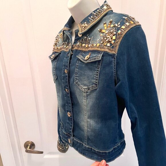 Nice Istanbul Women's Jean Embellished Gold Iridescent Beads-Pearls/Embroidered - Picture 3 of 16